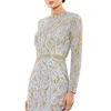 Mac Duggal Beaded Long Sleeve Evening Gown In Multi