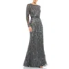 Mac Duggal Beaded Long Sleeve Evening Gown In Pink
