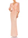 Mac Duggal Sequin Puff Sleeve Sheath Gown In Pink