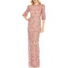 Mac Duggal Sequin Sheer Sleeve Sheath Gown In Pink