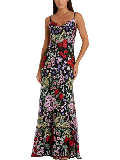 Mac Duggal Womens Embellished Illusion Evening Dress In Black Multi