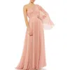 Mac Duggal Sequin Cape Sleeve One-shoulder Gown In Pink