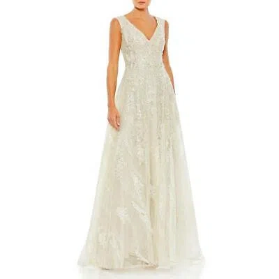 Pre-owned Mac Duggal Womens Embellished Long Formal Evening Dress Gown Bhfo 8095 In White