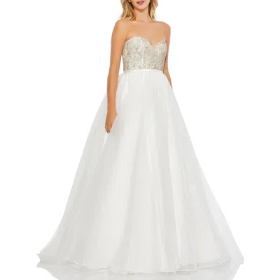 Mac Duggal Womens Embellished Manmade Evening Dress In White