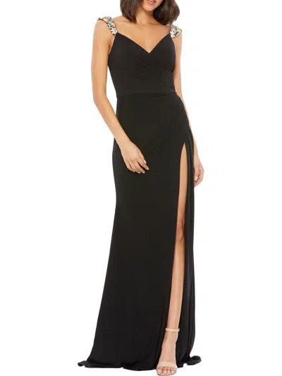 Mac Duggal Womens Embellished Maxi Evening Dress In Black