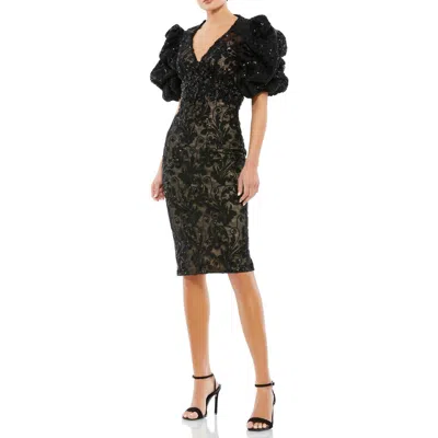 Mac Duggal Womens Embellished Mesh Cocktail And Party Dress In Black