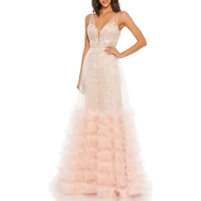 Mac Duggal Womens Embellished Mesh Evening Dress In Pink