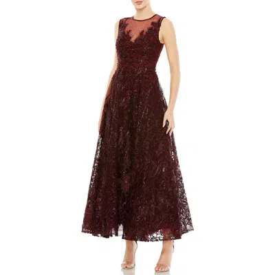 Mac Duggal Womens Embellished Mesh Evening Dress In Burgundy