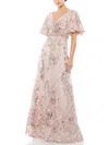 Mac Duggal Sequin Floral Butterfly Sleeve A-line Gown In Multi