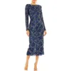 Mac Duggal Sequin Beaded Long Sleeve Cocktail Midi Dress In Multi
