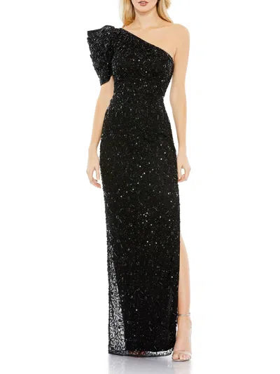 Mac Duggal Womens Embellished One Shoulder Evening Dress In Black