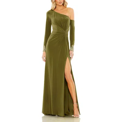 Mac Duggal Womens Embellished One Shoulder Evening Dress In Green