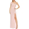 Mac Duggal Pearl Embellished Soft Tie One Shoulder Gown In Pink