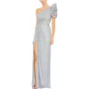 Mac Duggal Womens Embellished One Shoulder Evening Dress In Silver