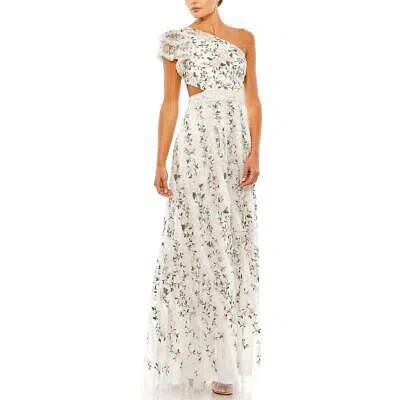 Pre-owned Mac Duggal Womens Embellished One Shoulder Formal Evening Dress Gown Bhfo 2919 In White