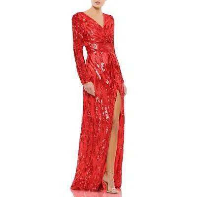 Pre-owned Mac Duggal Womens Embellished Open Back Formal Evening Dress Gown Bhfo 7908 In Red