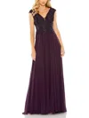 Mac Duggal Sequin Empire Waist Pleated Gown In Purple