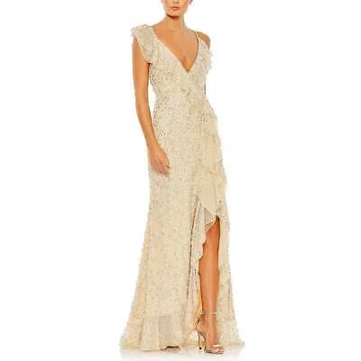 Pre-owned Mac Duggal Womens Embellished Special Occasion Evening Dress Gown Bhfo 2823 In Beige