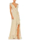 Mac Duggal Embellished Ruffled Faux Wrap Sleeveless Gown In Multi