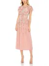 Mac Duggal Embellished Illusion High Neck Butterfly Sleeve Midi Dress In Multi