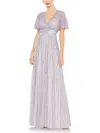 Mac Duggal Sequined Butterfly Sleeve A Line Gown In Purple