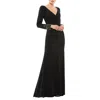 Mac Duggal Beaded Cuff Long Sleeve Wrap Front Gown In Black