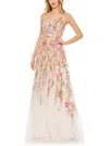 Mac Duggal V-neck Sequin Column Gown In Beige