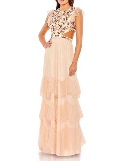 Mac Duggal Womens Embroidered Cut-out Evening Dress In Beige