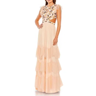 Mac Duggal Womens Embroidered Cut-out Evening Dress In Neutral