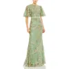 Mac Duggal Embellished Flutter Sleeve High Neck Gown In Multi