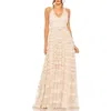 Mac Duggal Floral Embroidered Crisscross Tiered Gown In Pink