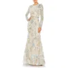 Mac Duggal Floral Embroidered Lace Trumpet Gown In Blue