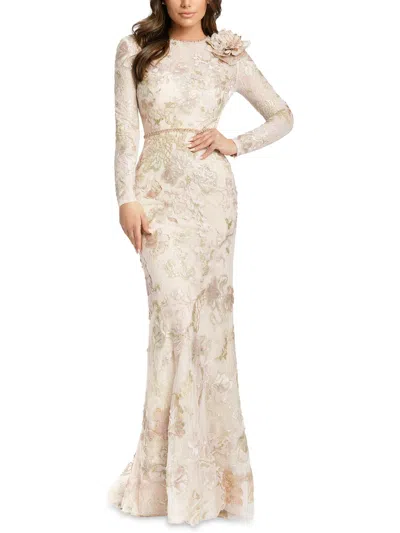 Mac Duggal Womens Embroidered Long Evening Dress In Beige
