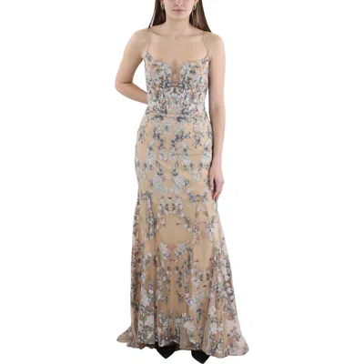 Mac Duggal Womens Embroidered Mesh Evening Dress In Multi