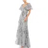 Mac Duggal Embellished V Neck Butterfly Sleeve Trumpet Gown In Multi