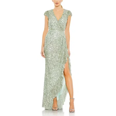 Mac Duggal Womens Faux Wrap Sequined Evening Dress In Multi