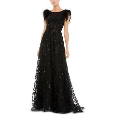 Pre-owned Mac Duggal Womens Feathers Long Party Evening Dress Gown Bhfo 1590 In Black