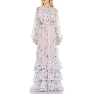 MAC DUGGAL WOMENS FLORAL PRINT CHIFFON EVENING DRESS
