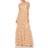 Mac Duggal Womens Floral Print Manmade Evening Dress In Beige