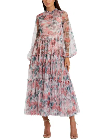 Mac Duggal Womens Floral Special Occasion Evening Dress In White Multi