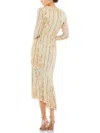 Mac Duggal Hand Embellished Asymmetrical Long Sleeve Midi Dress In Neutral