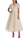 Mac Duggal Embellished Flutter Sleeve Bow Waist A Line Dress In Brown