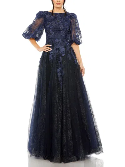 Mac Duggal Womens Glitter Embellished Evening Dress In Blue