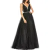 Mac Duggal Rhinestone Detailed Tulle Ball Gown In Black