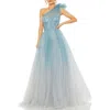 Mac Duggal Glitter One-shoulder Ombre Gown With Bow In Blue