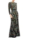 Mac Duggal Floral Embellished Long Sleeve Gown In Multi