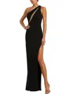 Mac Duggal One Shoulder Gown With Sheer Embellished Cut Out In Black In Black
