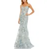 Mac Duggal Womens Lace Embellished Evening Dress In Blue