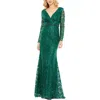 Mac Duggal Embellished Wrap Over Long Sleeve Gown In Gold