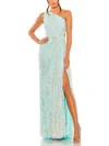 Mac Duggal One Shoulder Side Cut Embellished Gown In Green